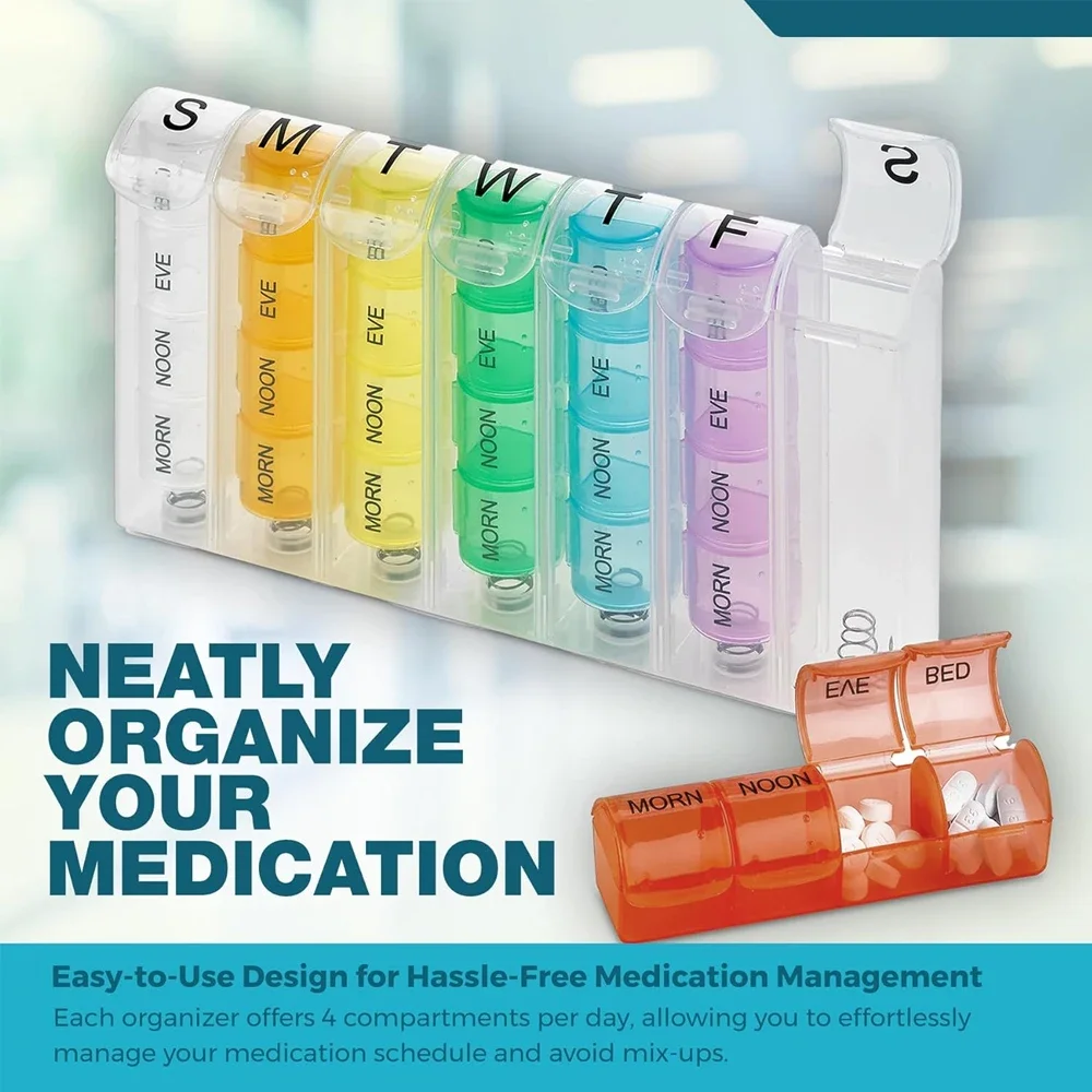 1PCS Weekly Pill Organizer 4 Times a Day, 7-Day Pill Boxes , 28 Compartments Pill Case, Organizer Dispenser for Fish Oils