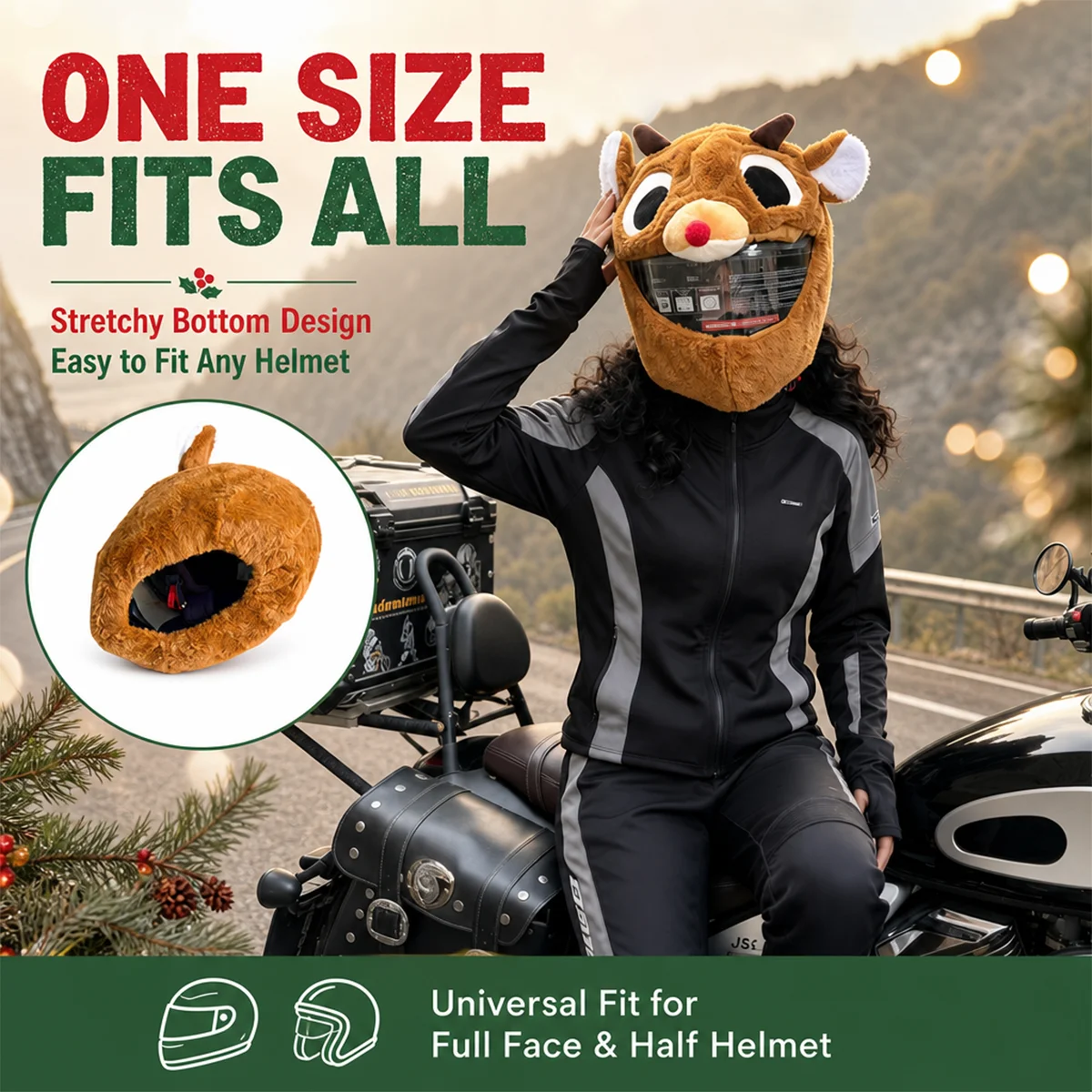 Christmas deer headgear, helmet cover, full helmet decoration, helmet protection