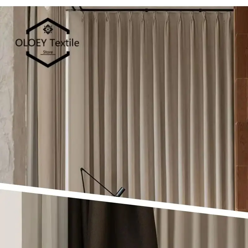 

Custom Size！Chenille Full Blackout Cloud Velvet Texture Sheer White Tulle Elegant Curtains for Living Dining Room Bedroom