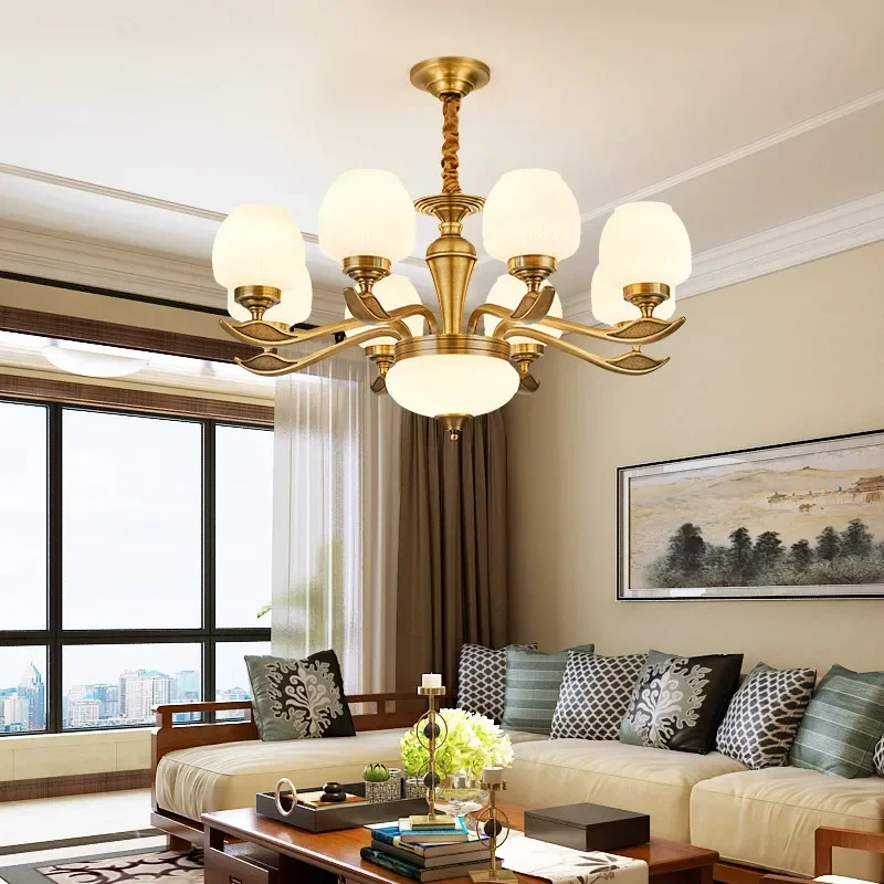 American style all-copper living room chandelier modern simple European style dining room lamp personality seal mask bronze bedr