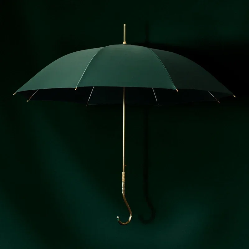 Luxury Metal Gold Haed Umbrella Rain Women Long Curved Handle Umbrella Nordic Big Windproof Umbrellas Parapluie Gift Ideas SY376