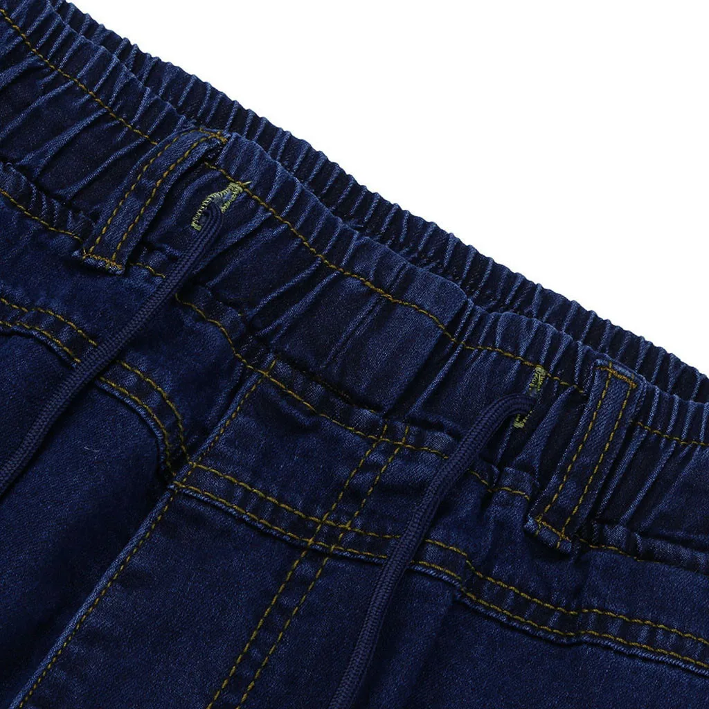 Pantalones vaqueros ajustados para hombre, Jeans de cintura elástica, Color sólido, talla grande, moda diaria, negocios, novedad de 2024