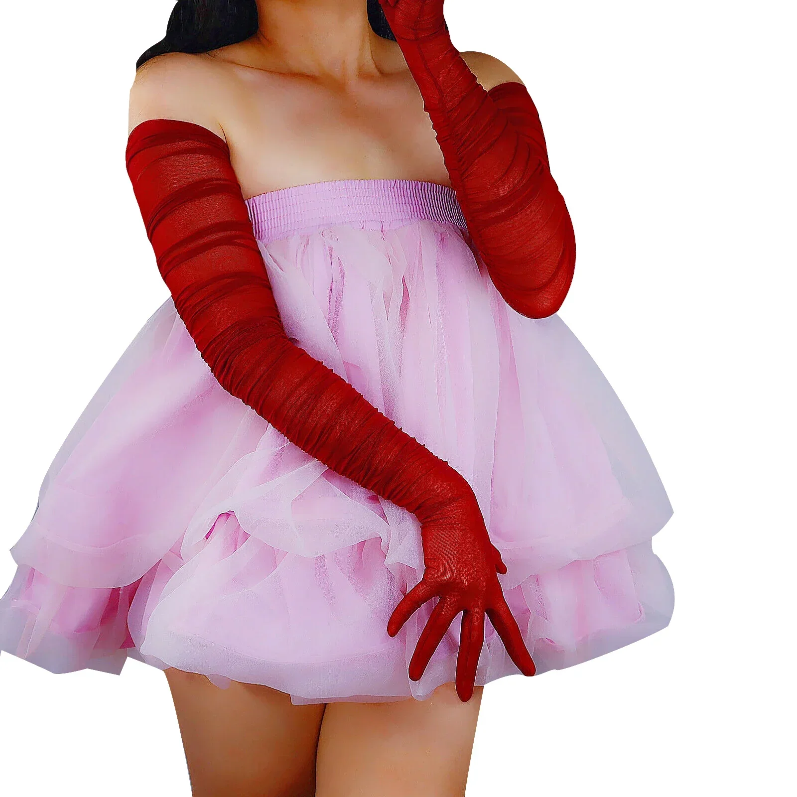 

Женские бордовые свадебные перчатки DooWay: плиссированные, из прозрачной сетки, кружевные, эластичные, длинные оперные перчатки для вечерних мероприятий и танцевальных вечеринок