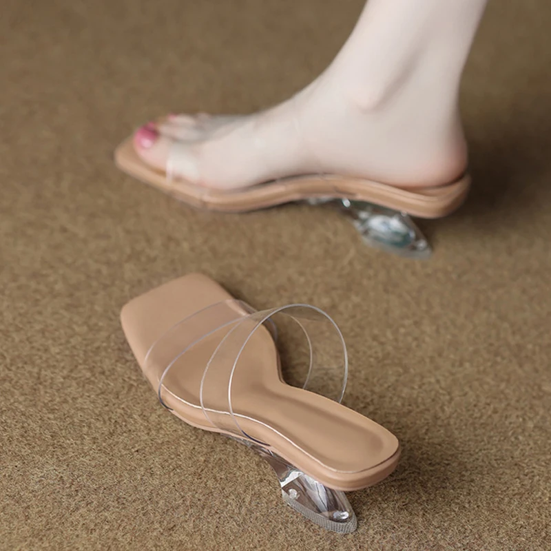 Liyke PVC Transparent Slippers Women Summer Fashion Square Toe Slides Shoes Strange Clear Wedge Heels Beach Sandals Female Mules view 5