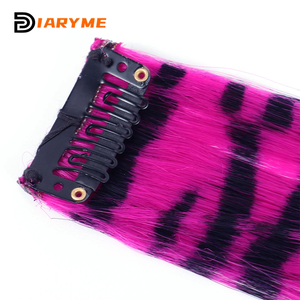 Synthetic One Card Hair Extension Wig Hair For Women Long Straight Clip-in Colored Zebra Line Feather Hair Extensions Fake Hair