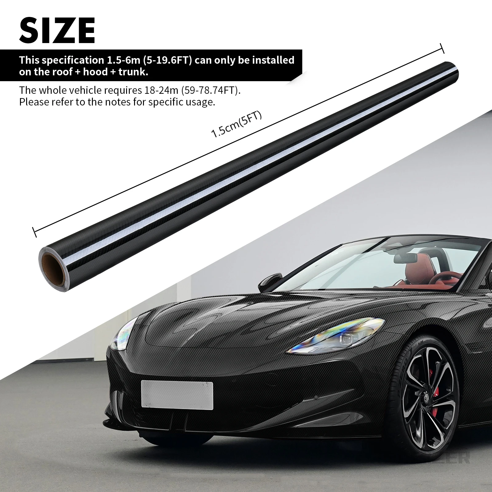 20X5FT High Glossy Black Carbon Fiber Vinyl Wrap Vehicle Sticker Decal Film Holographic Laser Vinyl Car Wrap Decal Sticker Film