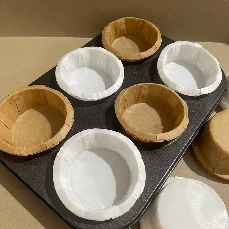 100Pcs Fluted Small Basque Paper Cups, White/Natural Color Oil-Proof Baking Cups, Suitable for Parties, Weddings, Christmas, Birthdays