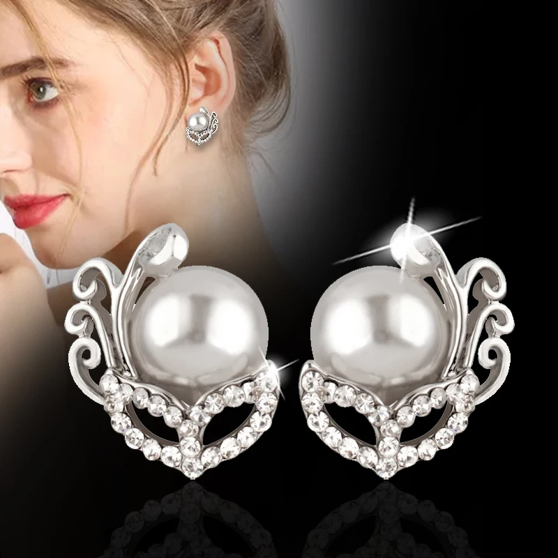 LEEKER Grey White Pearl Clip Earrings With Rhinestone Silver Color Earring For Women Fashion Jewelry wedding accessories LK3