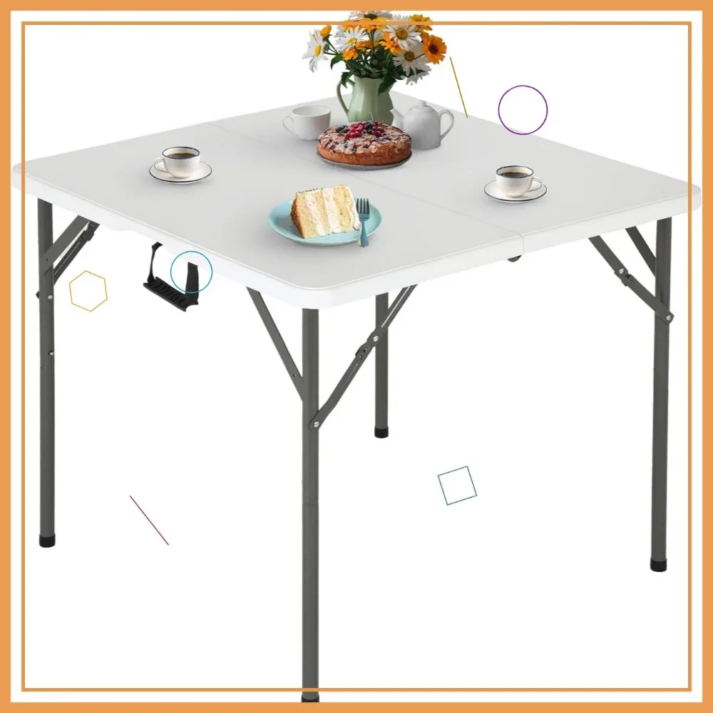 

34" Folding Plastic Table Portable Square Height Dining Table for Party Backyard Events White