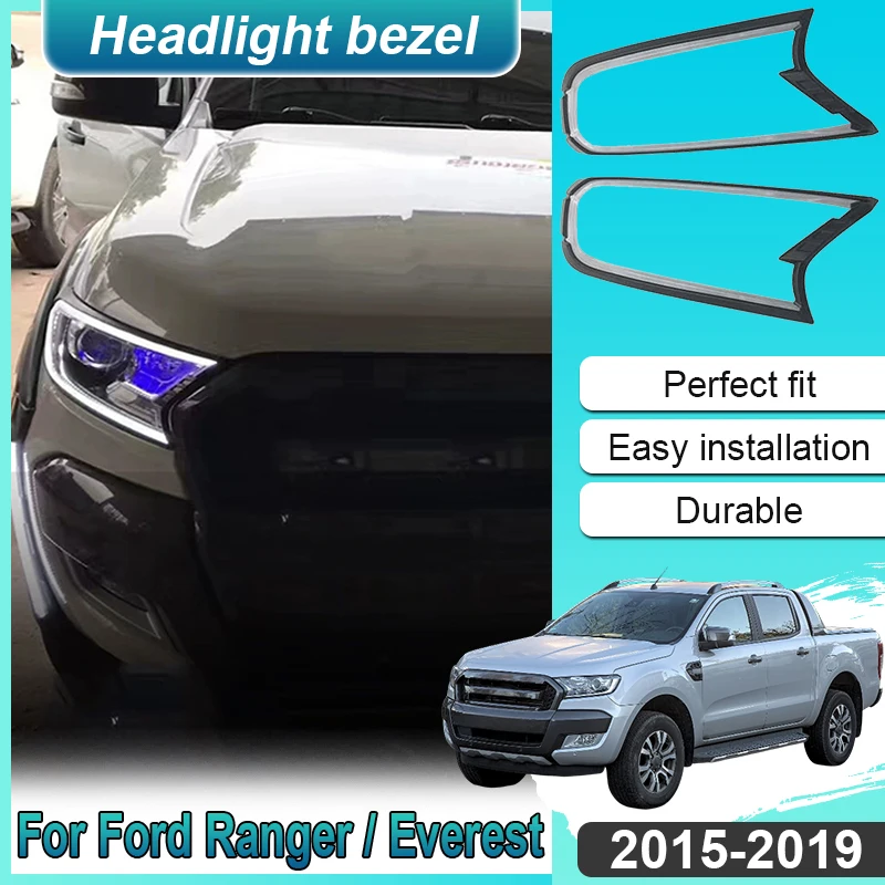 Accesorios para Ford Ranger Everest 2015~2019 2018 2017, Cubierta Protectora LED DRL para Faros Delanteros, Adhesivo para Marco de Faro, Autopartes