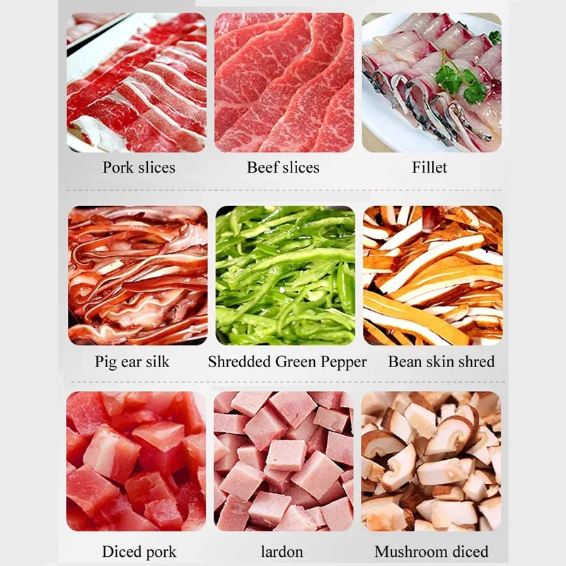 Vertikale kommerzielle Frischfleisch-Gemüsescheiben schneiden Seidenmaschine Edelstahl-Fleischschneider