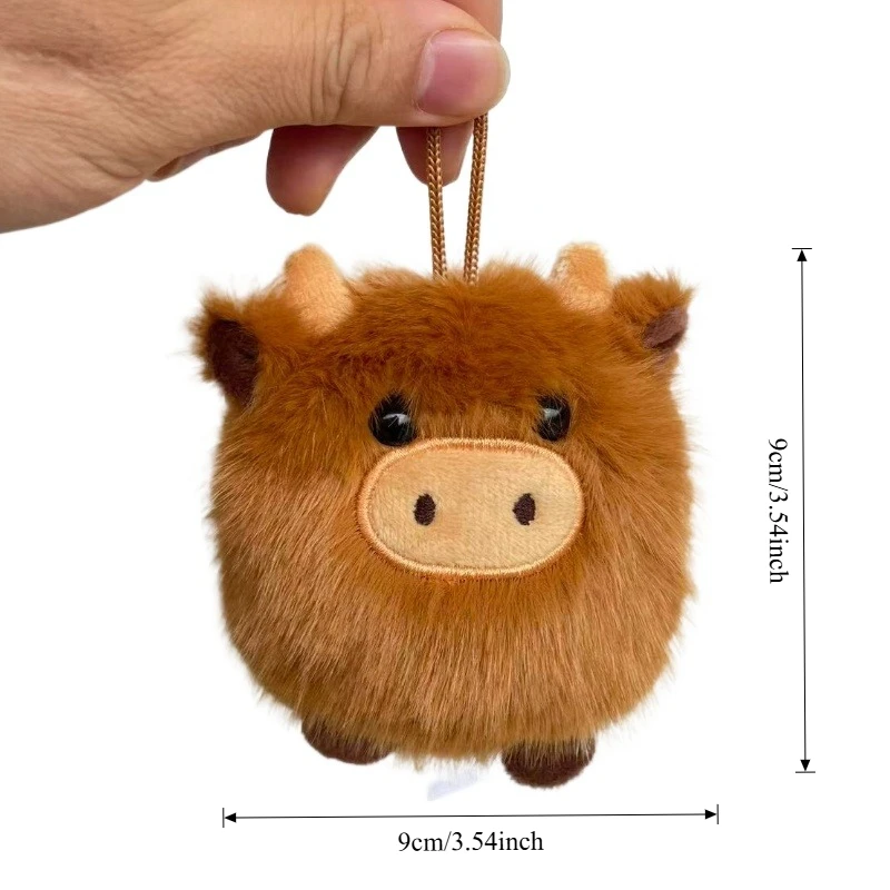Cute Scottish Highland Cow Plush Accessories Kawaii Stuffed Animal Keychain Car Ornaments Super Soft Plushie Pendant X-mas Gift