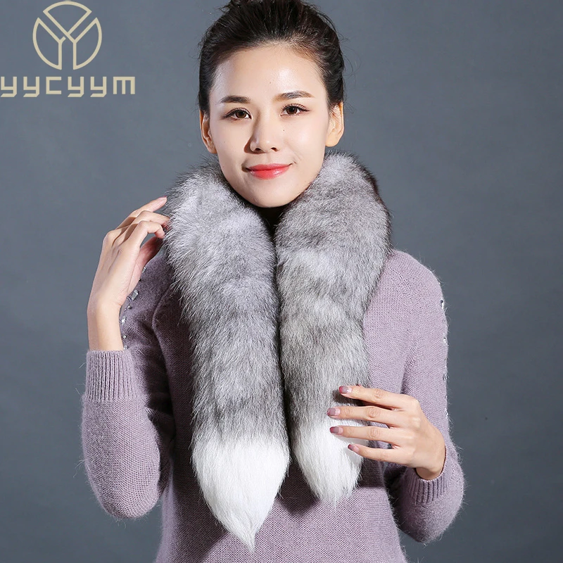 Genuine natural fox fur scarf furry classic Drawstring fox tail Winter Women Men Natural Fur Collar Neck Warmer fur collar 90 cm