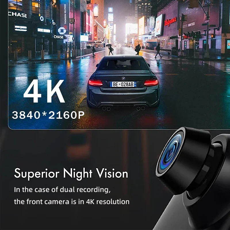 4K UHD 11.26 Inch 3 Channel Dash Cam GPS with Wireless Apple Carplay & Android Auto Voice Control Backup Camera IR Night Vision