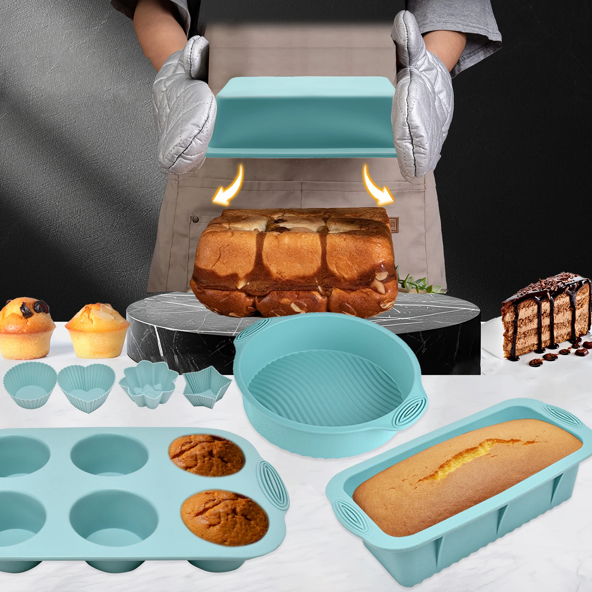 

30Pcs Silicone Baking Molds Heat Resistant Non-Stick Easy Clean Cake Pan Set for Pastry, Muffin, Cupcake Kitchen Bakeware