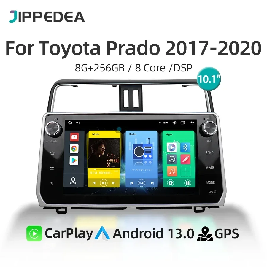 

8G 256G Android 13.0 Автомобильный мультимедийный плеер 4G CarPlay WiFi Bluetooth GPS-навигация RDS Автомобильное радио для Toyota Prado 2017-2020