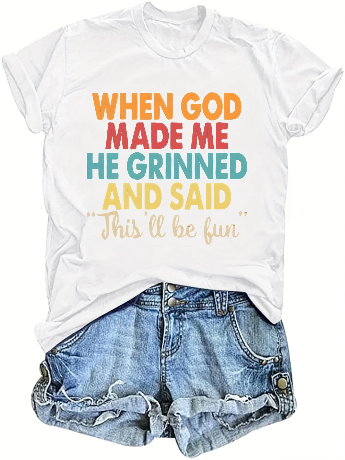 Funny Faith Slogan Graphic T Shirt for Women Retro Colorful Letter Print Short Sleeve Casual Top for Daily Streetwear Holiday