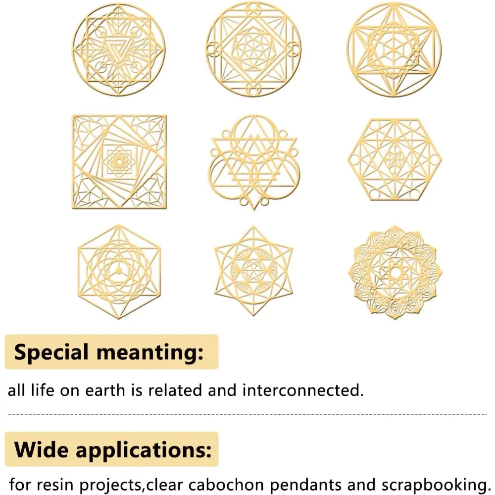 9 ชิ้นเรขาคณิตศักดิ์สิทธิ์โลหะสติกเกอร์ Golden Orgone พีระมิดสติกเกอร์สแตนเลสสติกเกอร์สําหรับสมุดภาพ DIY เรซิ่น