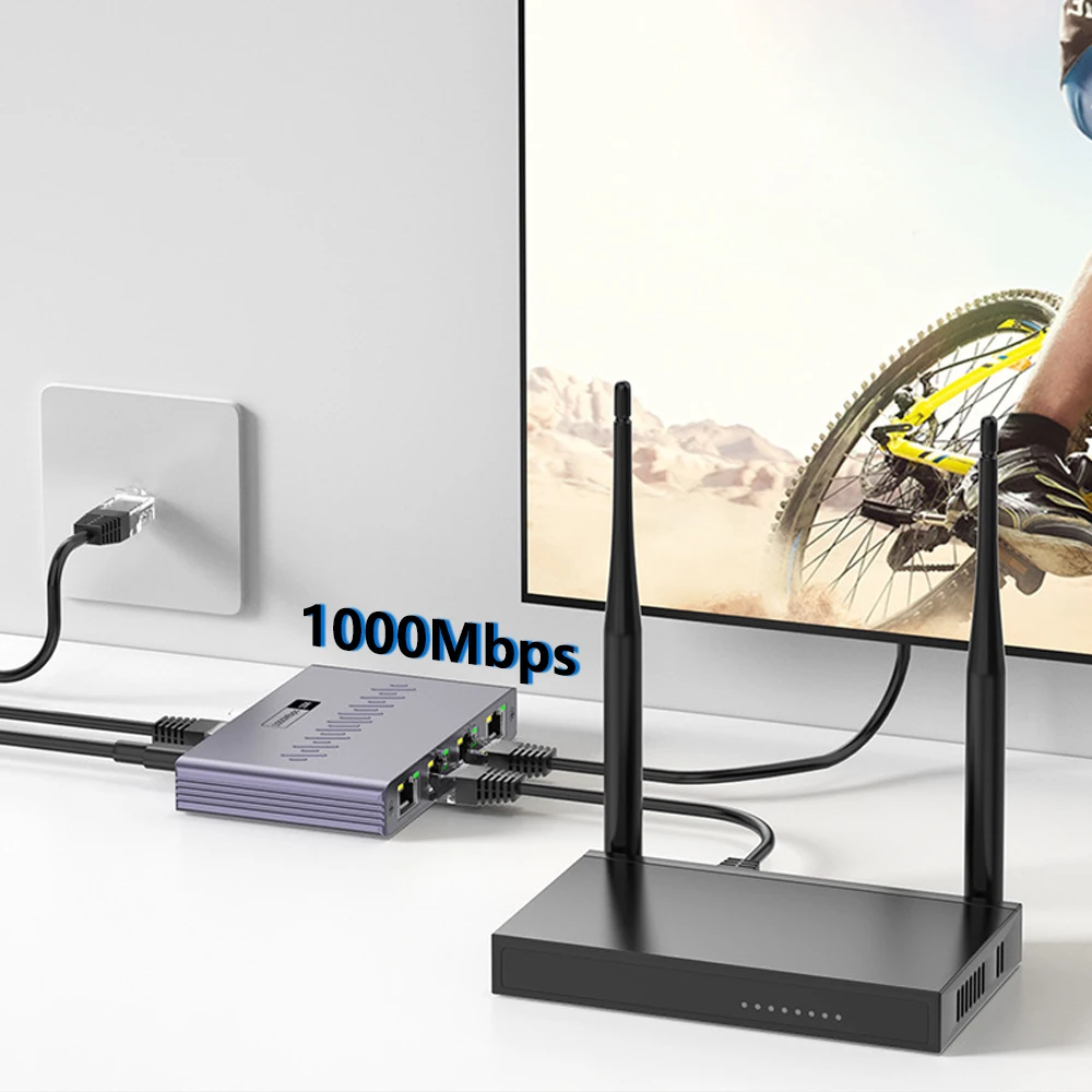 ギガビット Rj45 スプリッタイーサネット延長アダプタ 1000Mbps ネットワークコネクタ PC ラップトップ TV ボックスルーター用