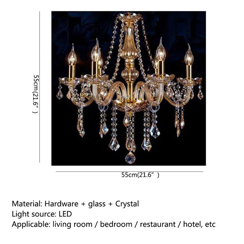 SOFEINA European Style Chandelier Lamp LED Crystal Pendant Candle Amber Light Fixtures Indoor for Home Hotel Hall