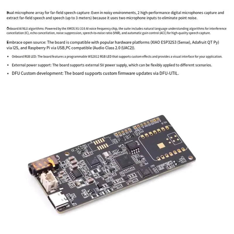 ABZW Respeaker Lite AI لوحة تطوير خوارزمية معالجة الكلام 2 صفيف ميكروفون مع مكبر الصوت