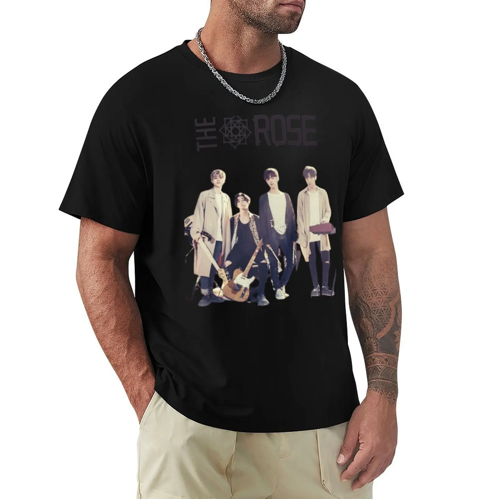 

the rose kpop boyband T-Shirt plain blue lock T-shirts oversize clothes for men