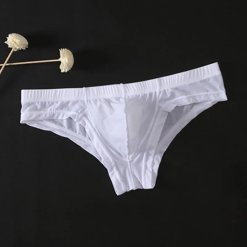 Cueca masculina sensual transparente, cueca de cintura baixa macia e respirável com enchimento, roupa interior branco/preto/rosa