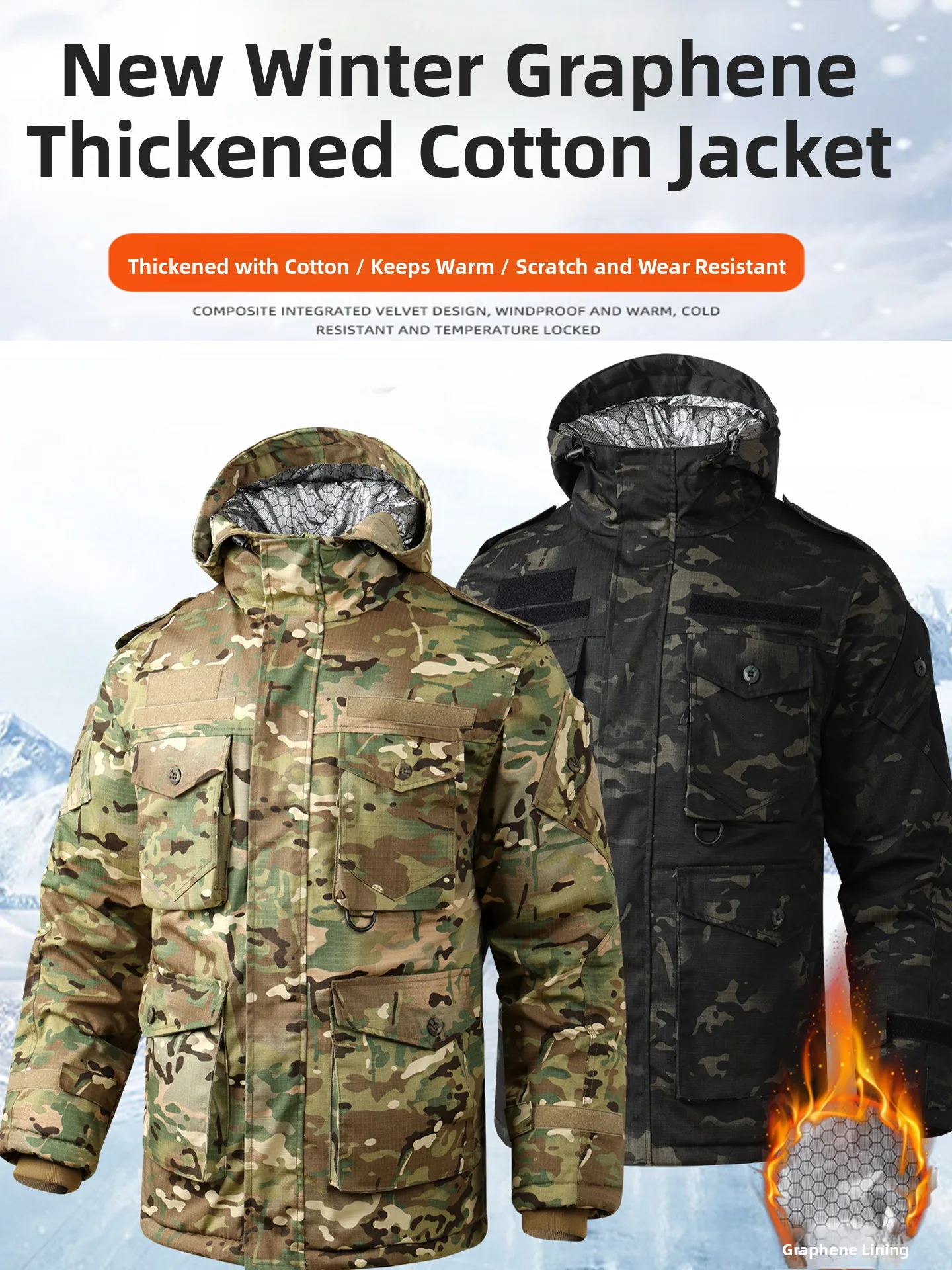 

Winter Workwear Men's Thiened Cotton Jaet aphene Warmth Outdoor Casual Long Sve Hooded Camouflage Workwear Coat