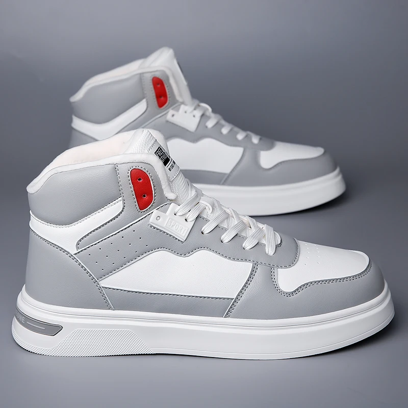 

Men Board Shoes High Top Leather Plush Comfort Warm Walking Shoes Non Slip Casual Daily Wear Comfortable Sneakers for Man