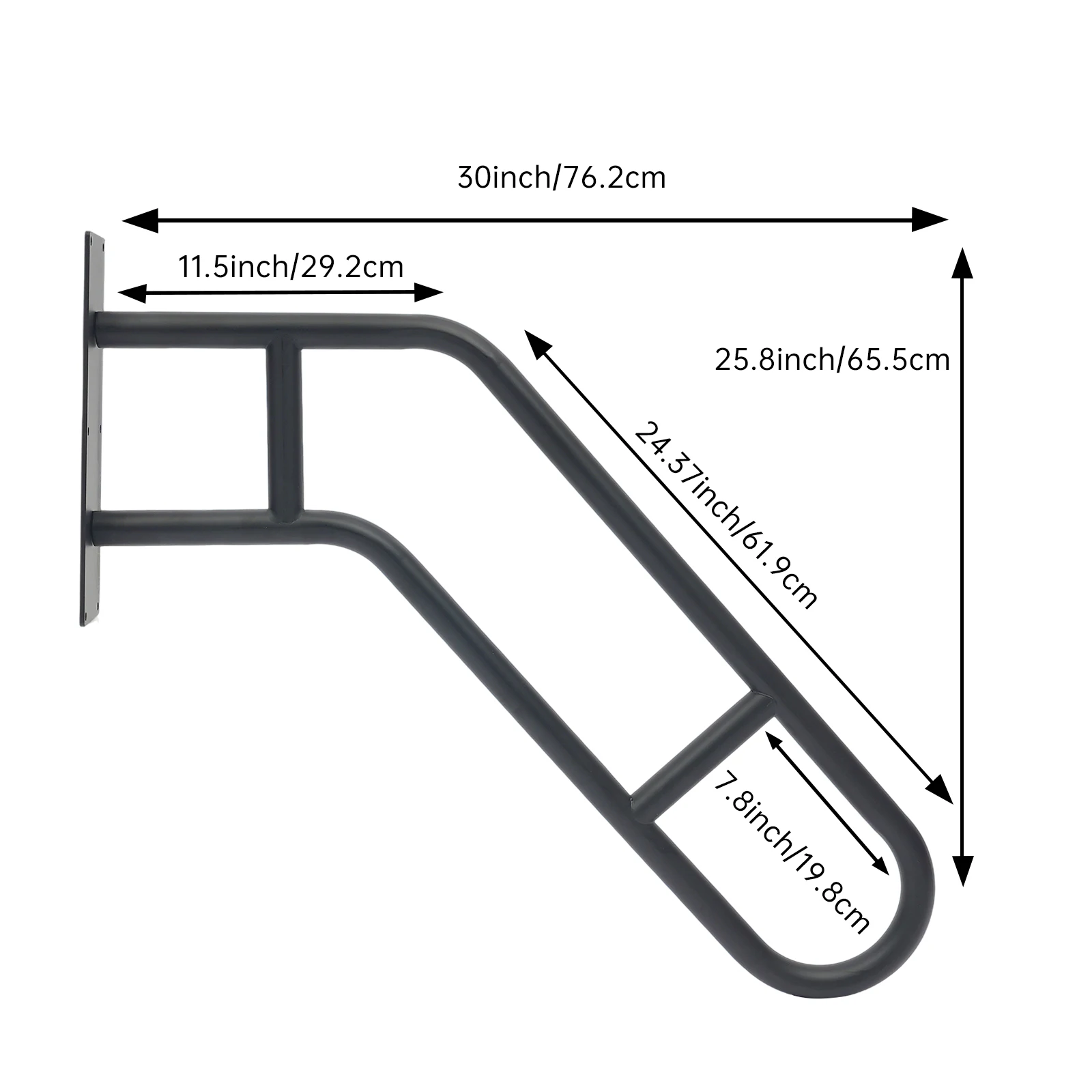 30 * 25.8 بوصة 2 قطعة درابزين أسود للخطوات الخارجية، درابزين سلالم مثبت على الحائط للأطفال وكبار السن والنساء الحوامل والمعاقين #1