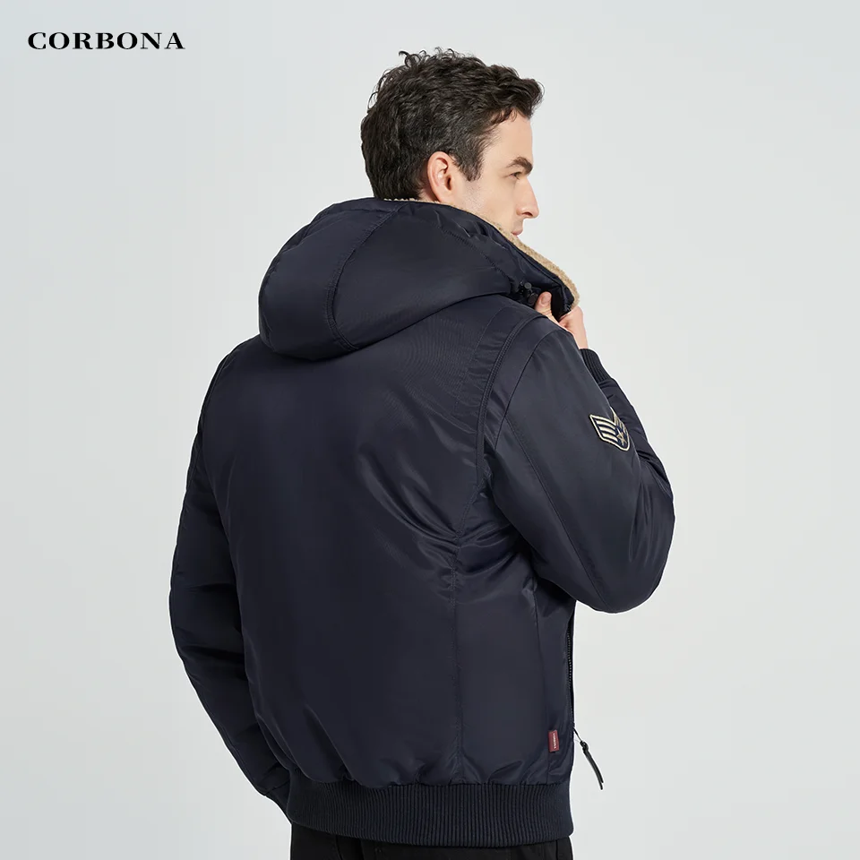 CORBONA-Manteau Chaud d'Hiver pour Homme, Coupe-Vent, à Capuche, Veste Décontractée, Haute Qualité, Coton, Poignées Extérieures, Parka Amovible, Nouvelle Collection 2024