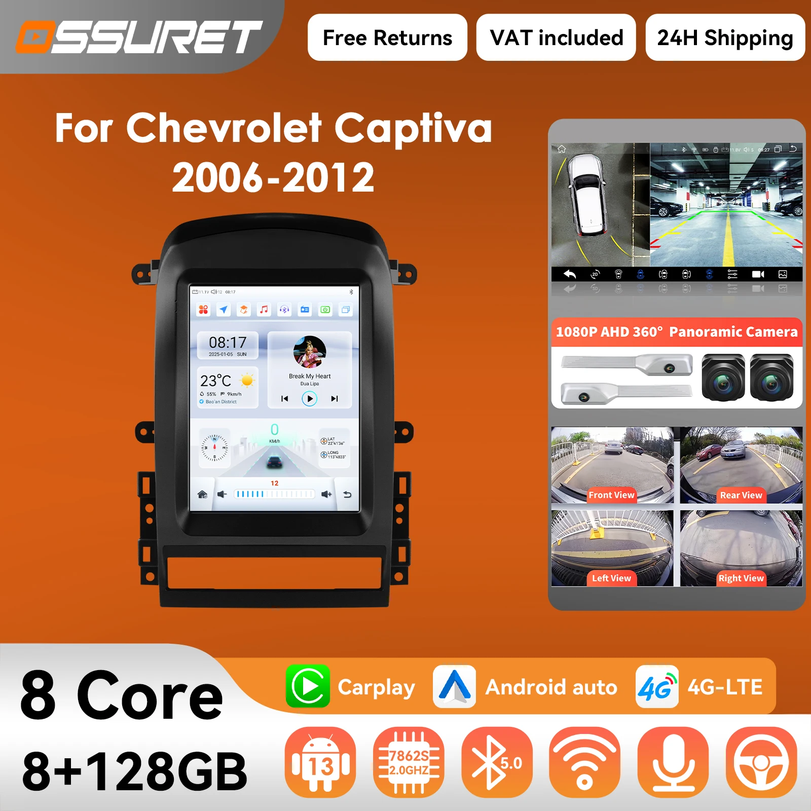 Autoradio sans fil Carplay Android 14, 9.7 pouces, pour Chevrolet Captiva Sport 2006 – 2012, lecteur multimédia, Autoradio 360, caméra, écran BT