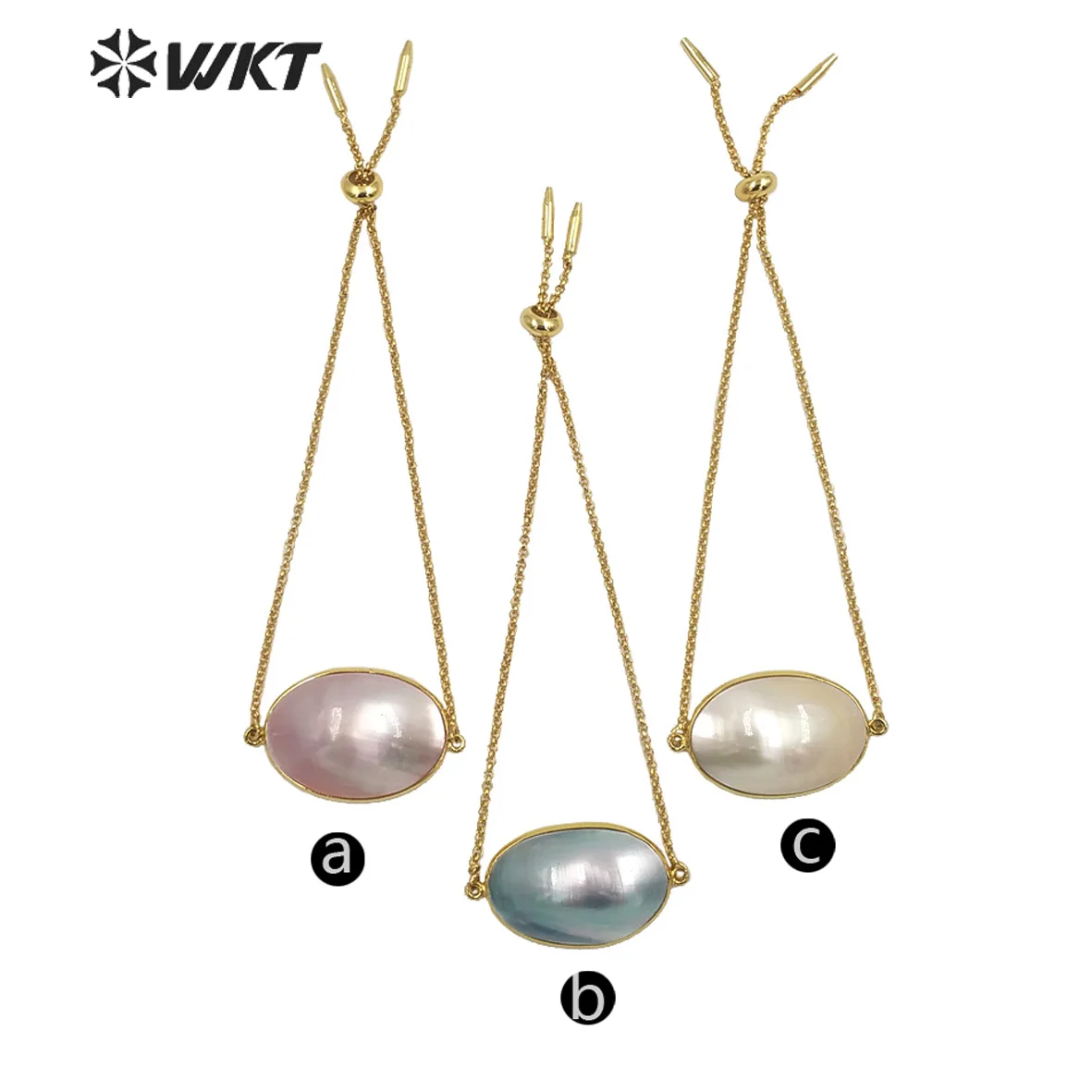 WT-MPB085 Pulsera de Cadena con Forma de Bala Chapada en Oro de Moda al por Mayor con Pulsera de Concha Mabe Brillante para Mujer, Decorativa para Bodas