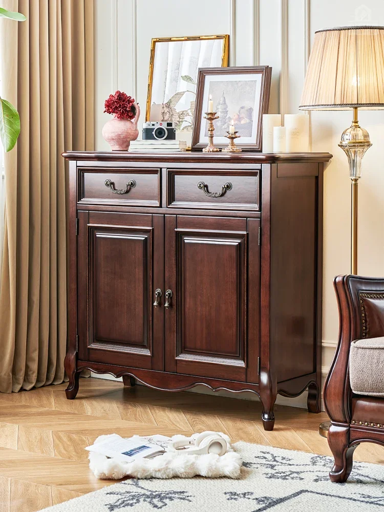Solid wood shoe cabinet Golden silk teak all solid wood living room locker 1.1m home shoe cabinet