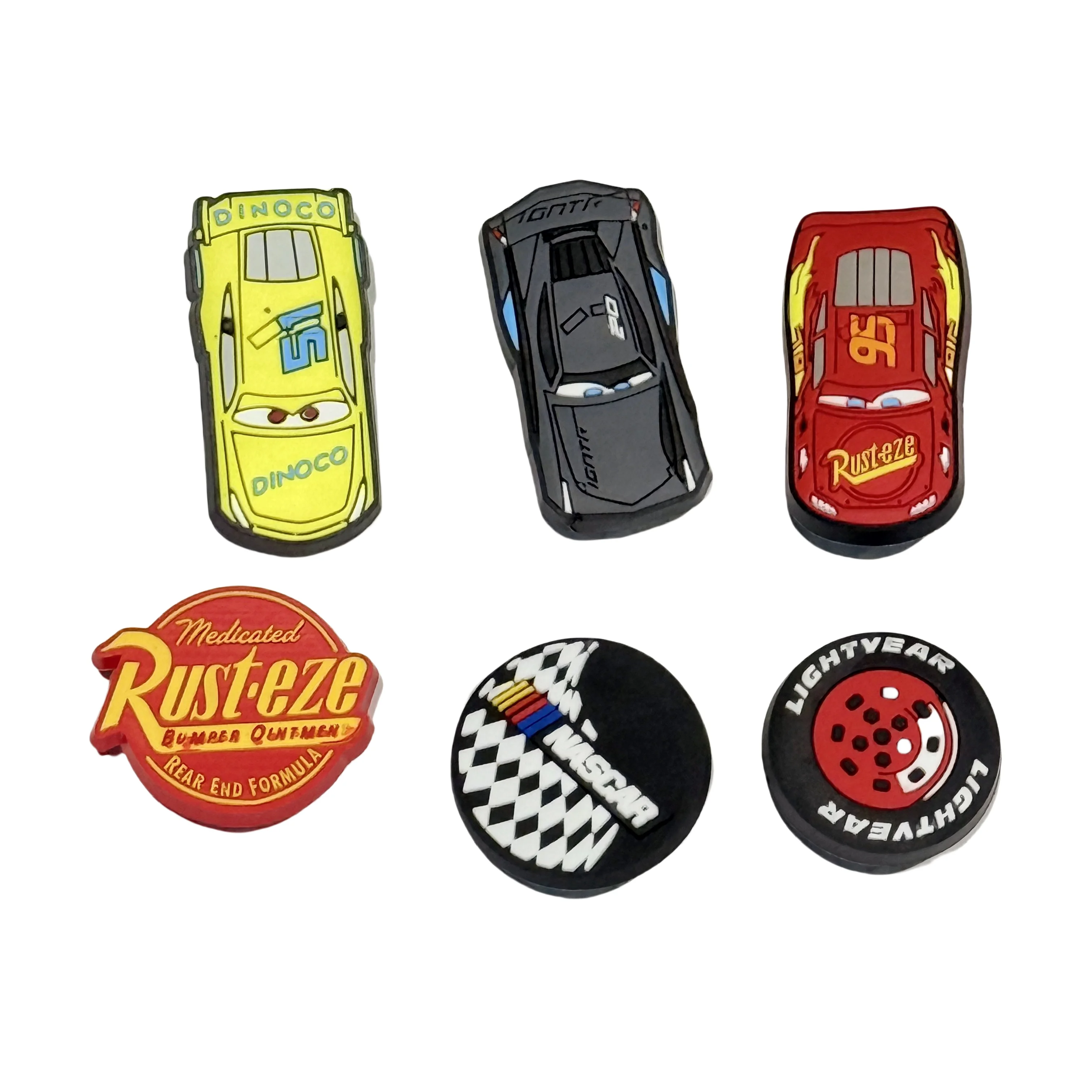 Breloques pour chaussures Disney Lightning Mcqueen en PVC, 1/6 pièces, pantoufles de voiture, décorations à boucle, adaptées au cadeau d'anniversaire pour garçons