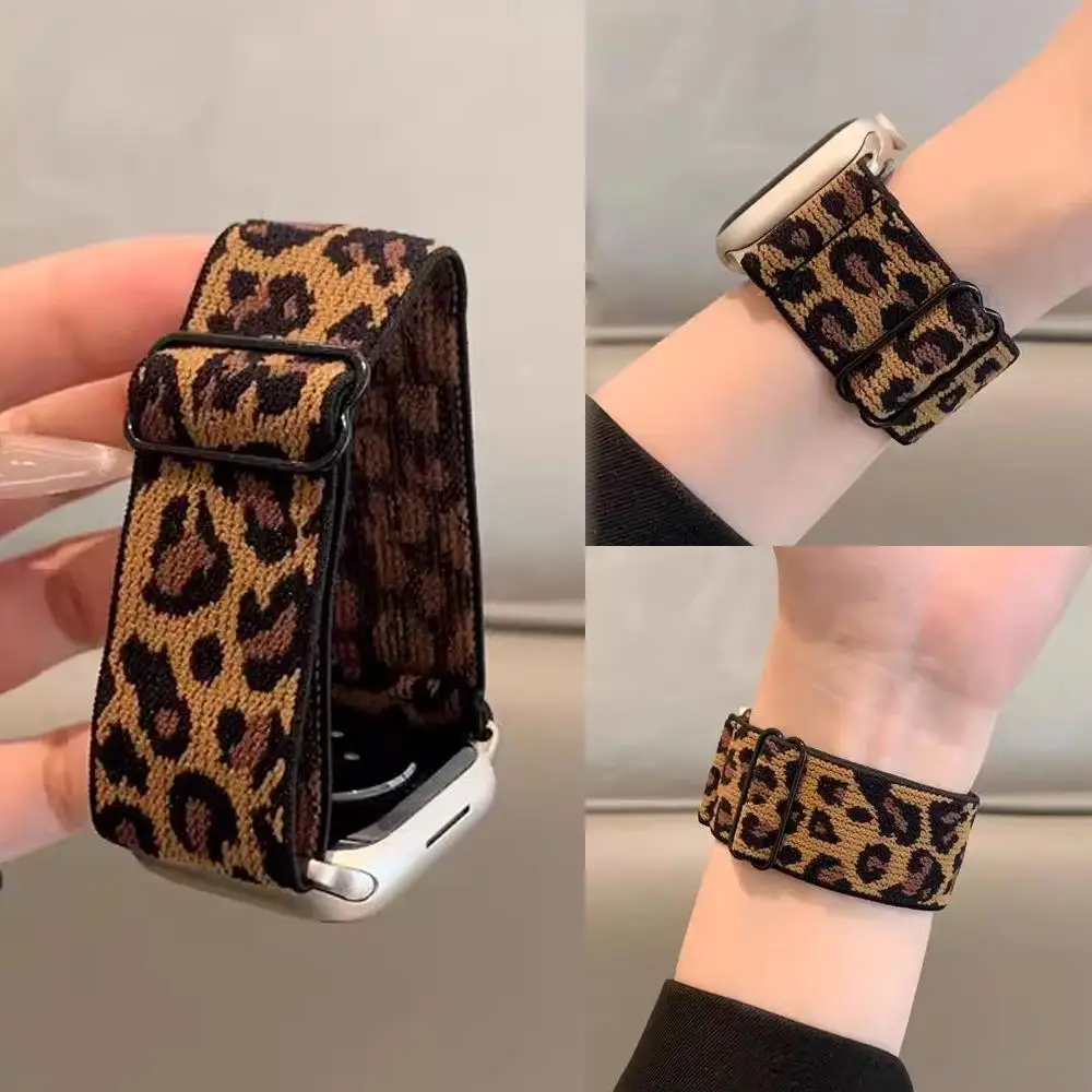 Apple Watch-Armbänder aus dehnbarem Nylon mit Leopardenmuster, Serie 10, 9, 8, 7, 6, 5, 4, 3, 2, 1 SE, verstellbares Armband, Uhren für Damen, iWatch 38 40 41 42 mm