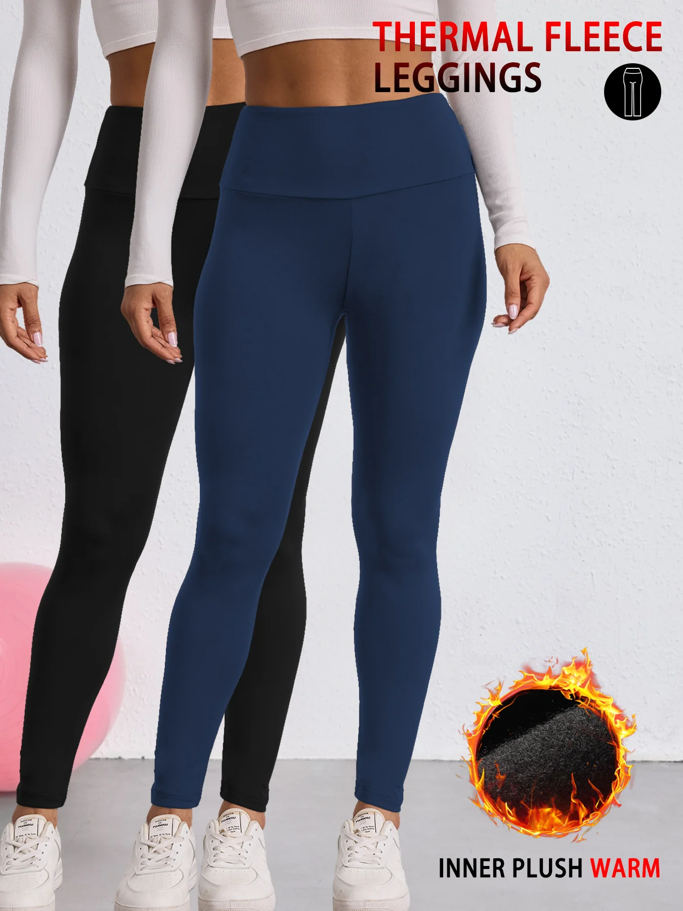 

2 pack Women's fleece lined workout leggings with high waistband for winter running, yoga practice and daily athletic activities
