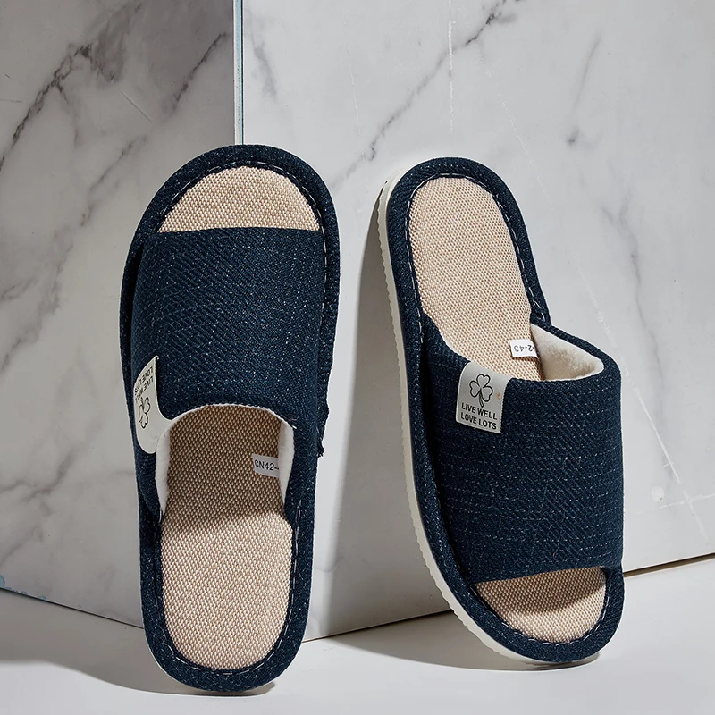 Huislinnen Slippers Voor Heren In Lente En Herfst Comfortabele Slaapkamer Open Tenen En Ademende Slippers Heren-En Damesschoenen Zomer