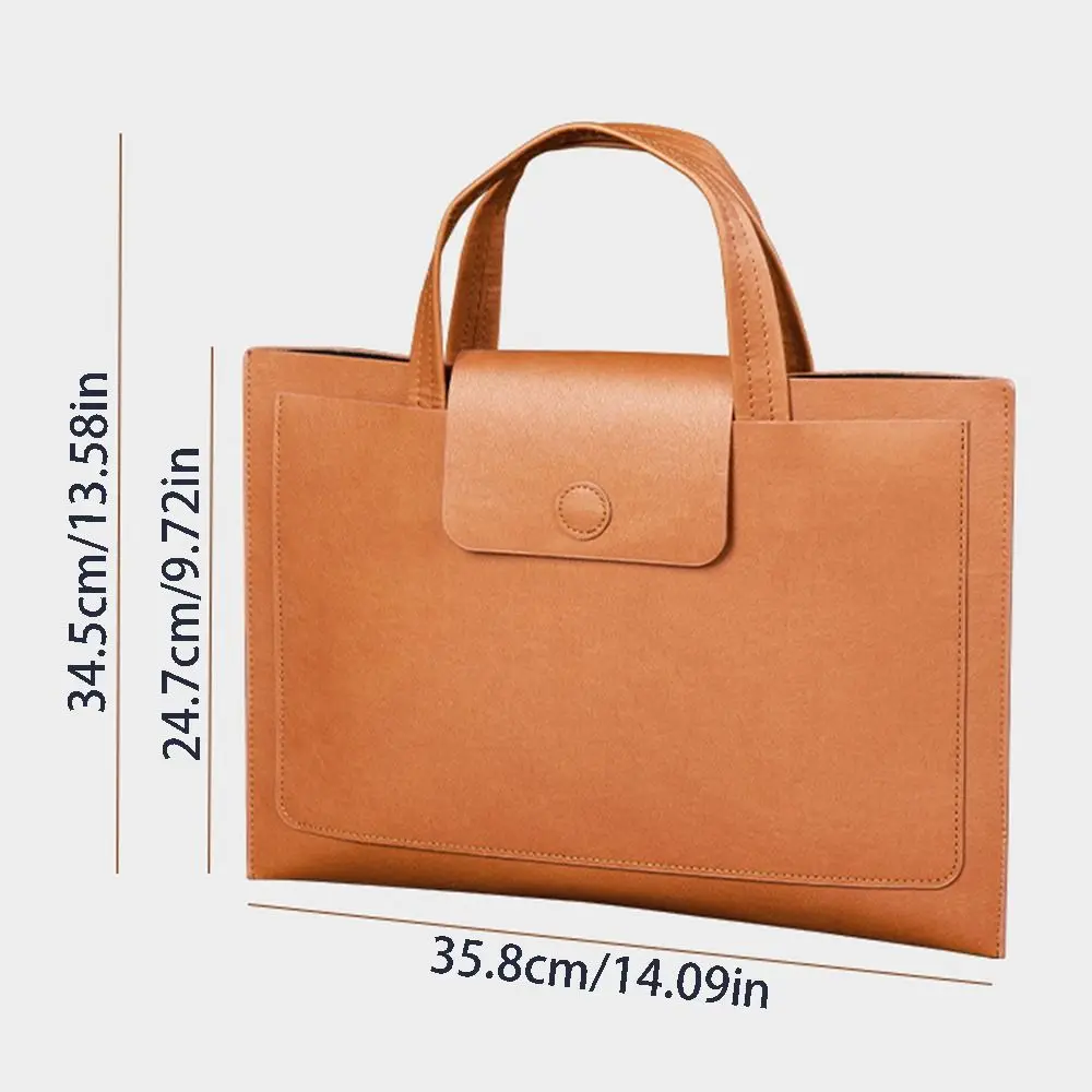 Large Capacity A4 Leather Document Bag Magnetic Button Simple Waterproof Laptop Cases Anti-Scratch Elegant File Storage Bag