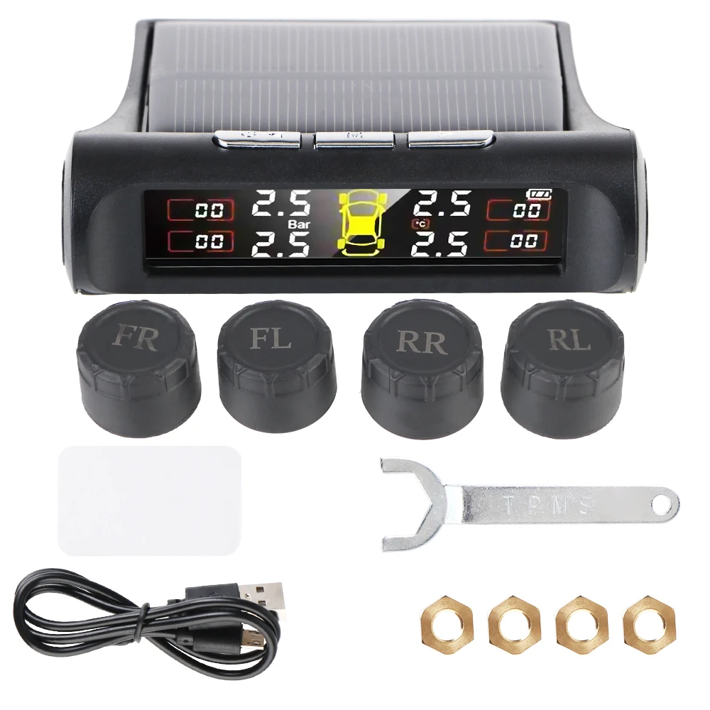 Bandenspanningscontrolesysteem Temperatuurwaarschuwing Nieuwe C Externe batterijversie Sensoren Solar TPMS Autobandenspanningsmonitor