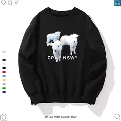 Creative Cartoon Three Sheep Print Crew-neck Hoodie Men's and Women's Casual Couple Crew-neck Hoodie Streetwear Sweatshirt