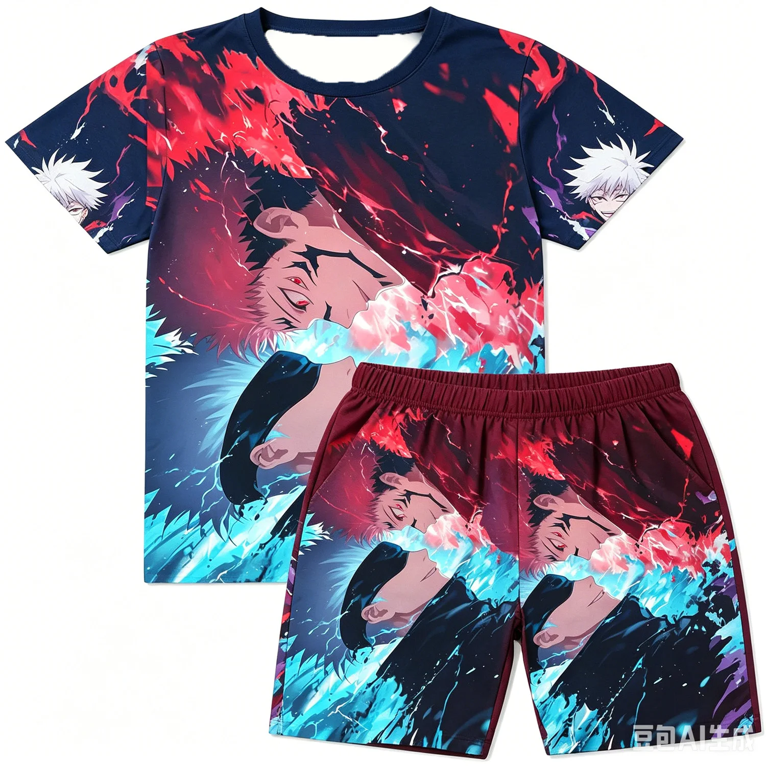 Blue Lock Shidou Ryusei Purple Lightning Soccer Print T-Shirt Shorts Set For Men Women Kids Soft Anime Summer Loungewear Pajama view 4