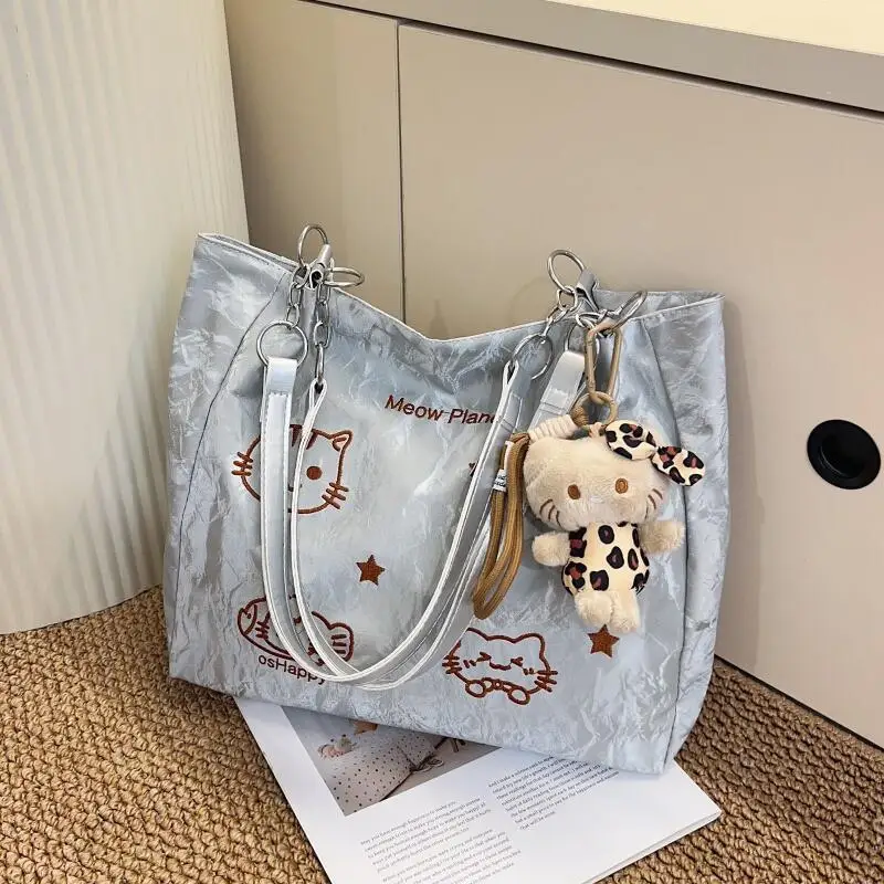 

New Kitty Casual Tote Bag Versatile Large capacity Underarm Bag Embroidery Cartoon Cute Women's Handbag Anime Cat Women's Bag
