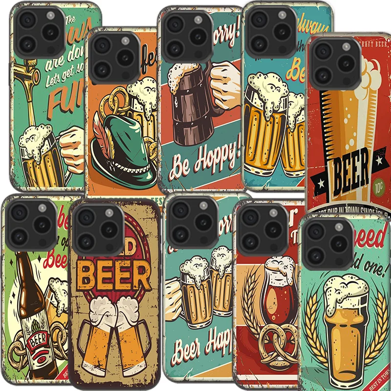 Beer Cup Barley Vintage Rusty iron plate Clear Phone Case For Aplee iPhone 12 13 Mini 14+ 15 Plus 16 Pro Max Cover 11 Pro X XS M