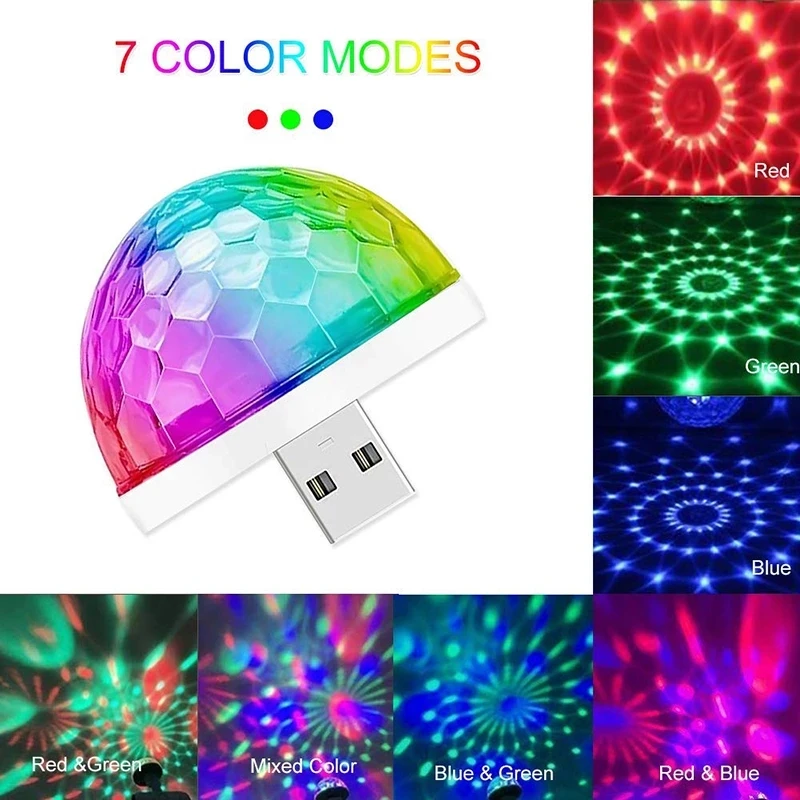 Multicolor USB LED car interior lighting atmosphere light neon colorful light voice control mini festival stage light