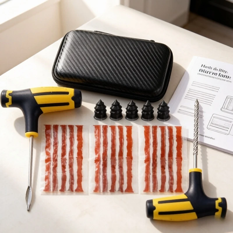 Stocking Stuffers Tire Repair Tool Kit, Portable Puncture Plug Repair Set with Needle Nose Pliers, Auto Bike Tubeless Tire Studd