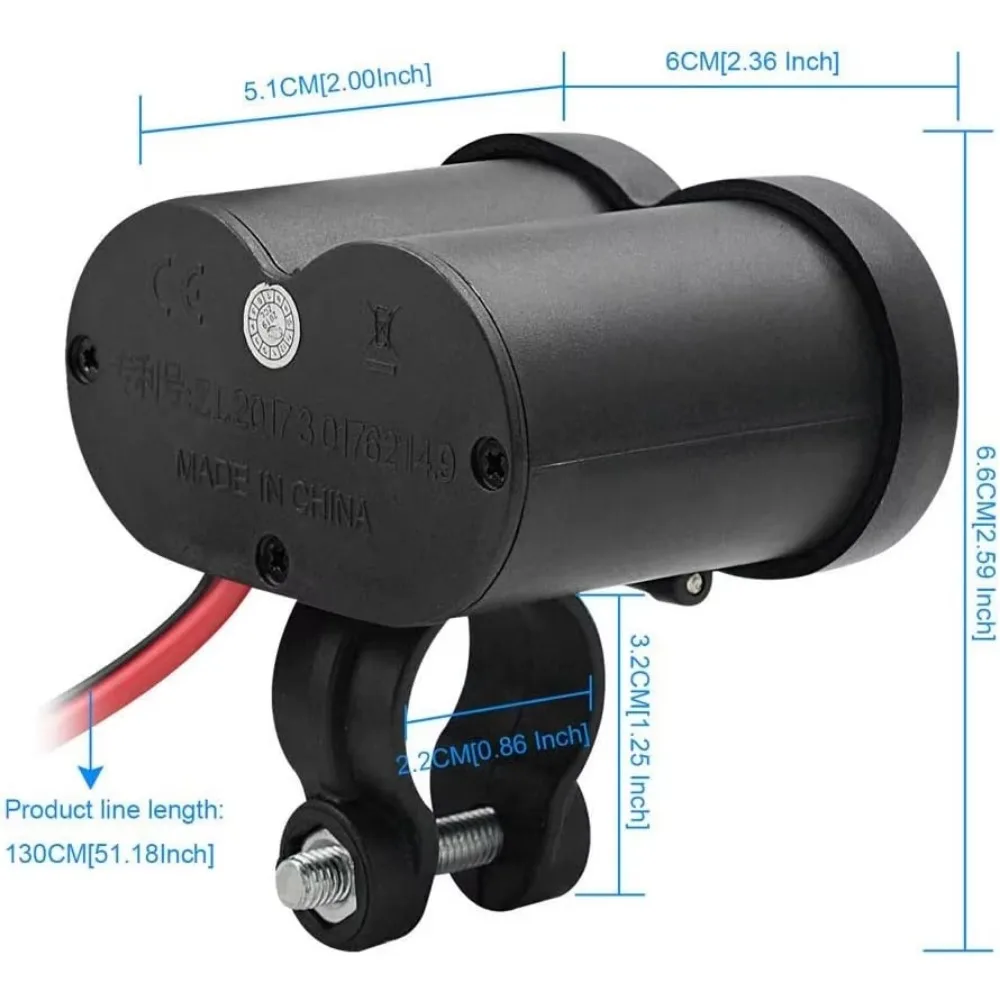 12V Motorcycle Handlebar USB Charger Waterproof Cigaret-te Lighter Socket with Switch for Cellphones Mobile Tablets GPS