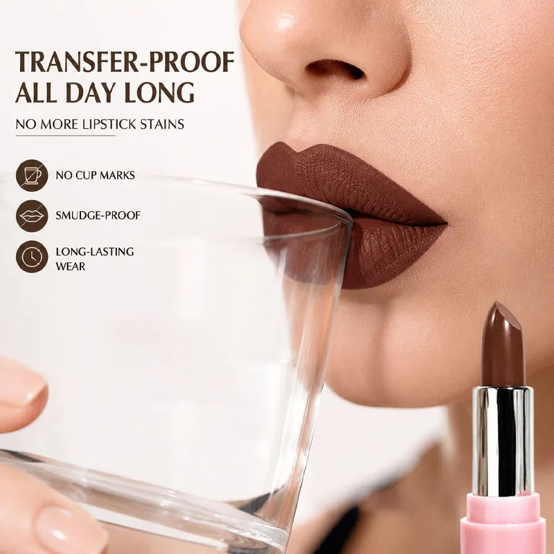 JUJU Dream Matte Chocolate Brown Lipstick, Long Lasting Waterproof Lip Color, High Pigment Non-Stick Cup Velvet Lipstick