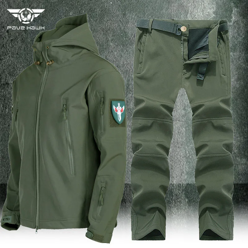 

Tactical Windproof Waterproof Sets Men Military Shark Skin Soft Shell Jackets+Pants Outdoor Autumn Winter Fleece Warm Army Suit