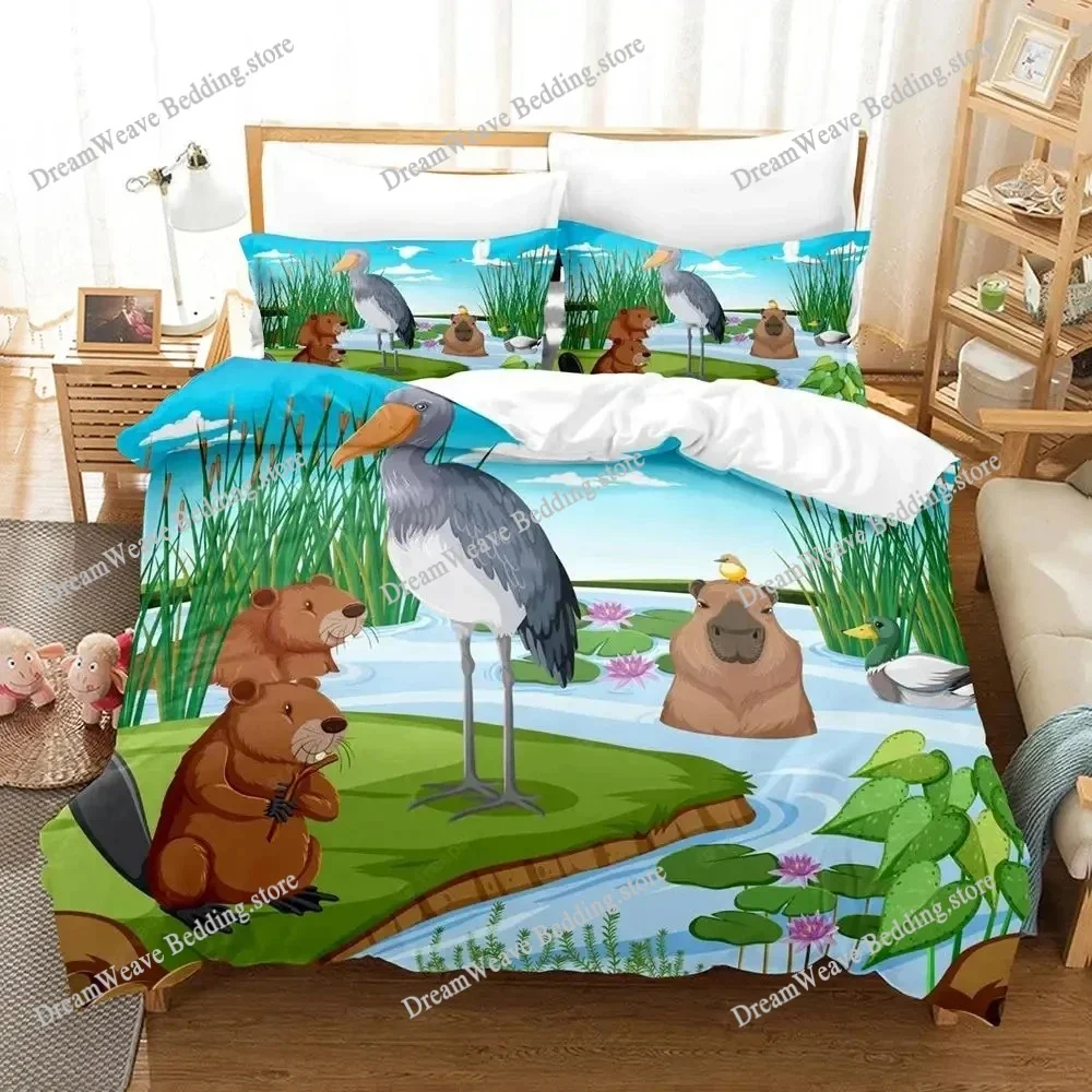 

Capybaras Duvet Cover Anime Bedding Pillowcase Printed General Children and Adult Set Queen Size Reactive Printing Quilt